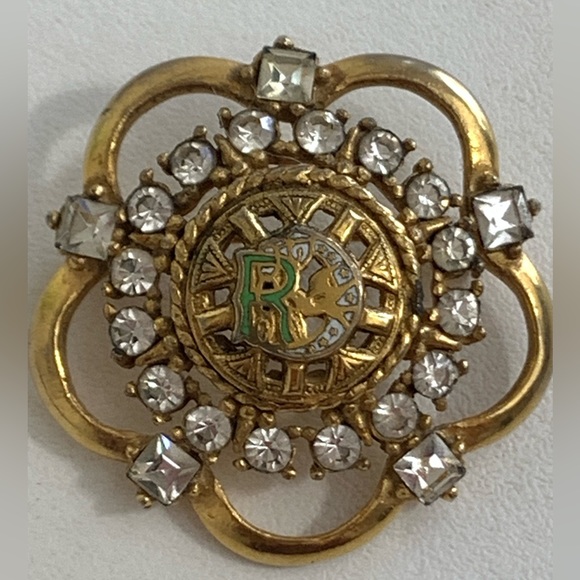 Masonic Vintage Rhinestone Brooch Pin . Metal
Gold Tone. - Picture 4 of 5